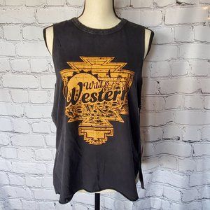 Rock and Roll Denim, Crew Neck, Sleeveless, Split Side Seams, Wild Western Tee